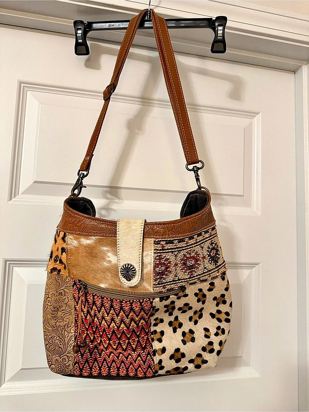 Myrra Bags Peruvian Patchwork Animal Print Shoulder Bag Western Like New